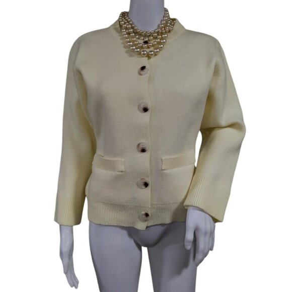 Quiet Luxury Preppy Button Front Cardigan Sweater Minimalist Cream Womens XS/S - Picture 3 of 11